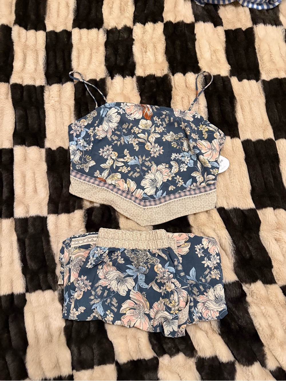 Sienna Sky Blue Floral Crop Tank & Pants Set